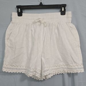 Crown & Ivy Womens Large White High Waist Eyelet Shorts